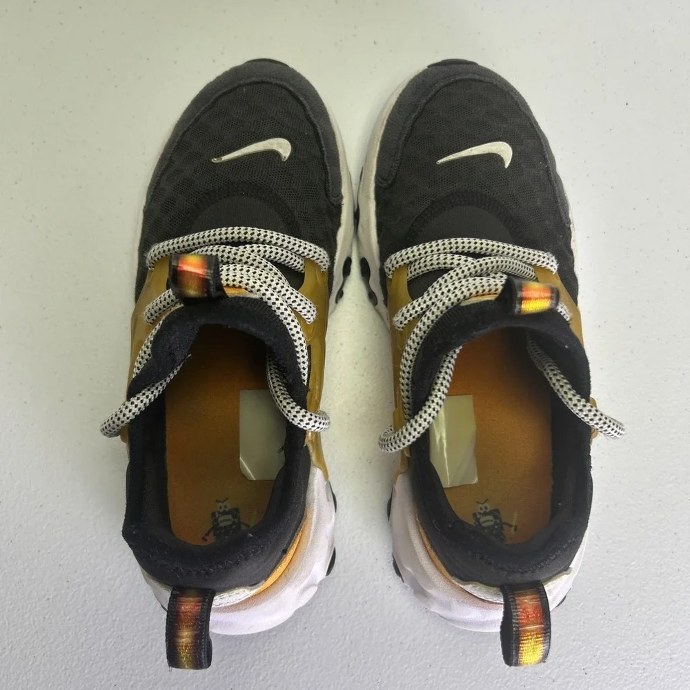 Nike React Presto GS Black Yellow Ceramic Honey Bee Kids Size 1.5Y Running Shoes
